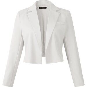 Women's Long Sleeves Open Front Cropped Blazer Jacket White Front Pocket